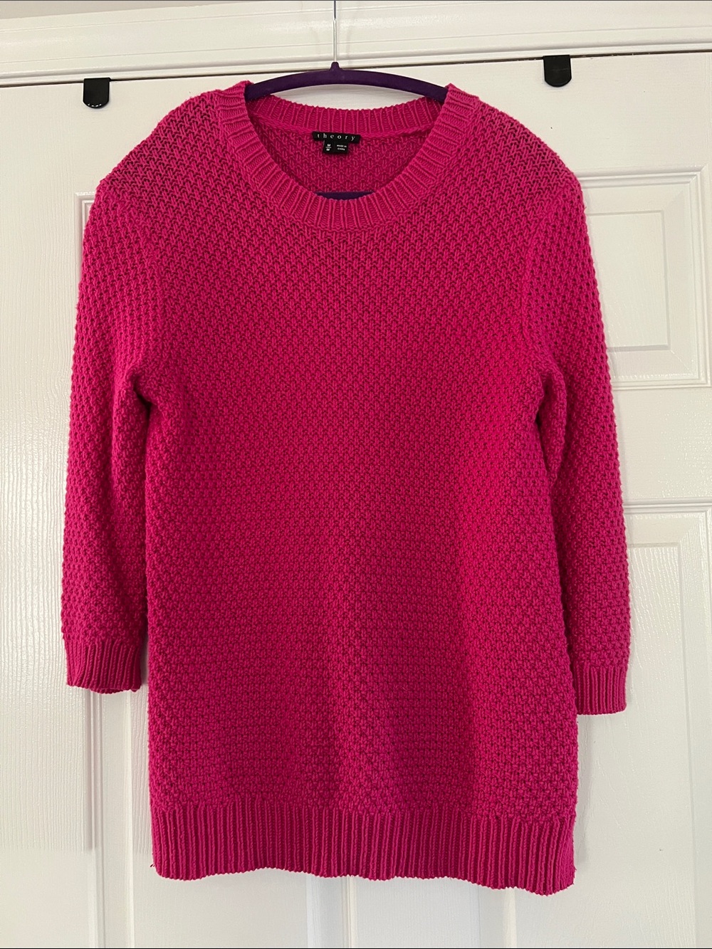 Theory Hot Pink Textured Crewneck Sweater